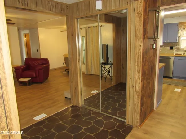 a workspace with furniture and window