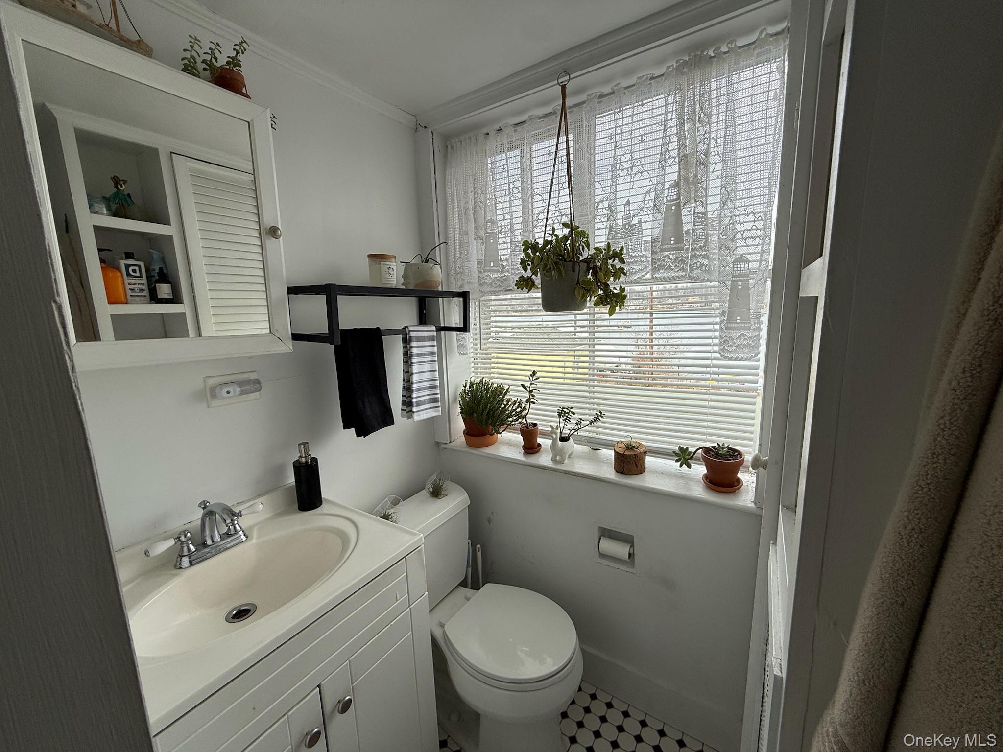 293 West Shore Road, Unit 1 Huntington, NY 11743 - Photo 9 of 13 a bathroom with a sink a toilet and shower curtain