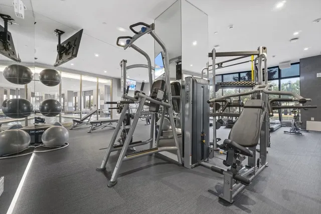 a view of a room with gym equipment