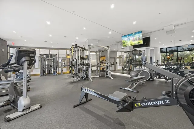a view of a room with gym equipment
