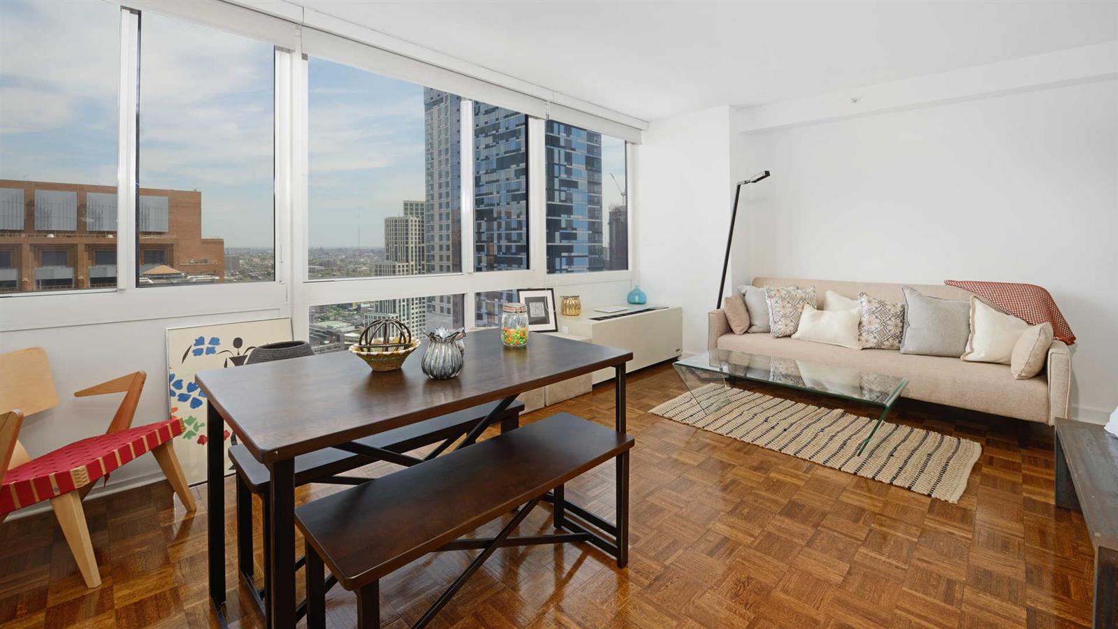 111 Lawrence Street, Unit 31J Brooklyn, NY 11201 - Photo 7 of 10 a living room with furniture and a large window