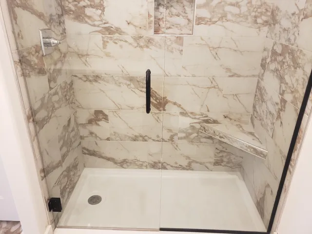 a bathroom with a bathtub
