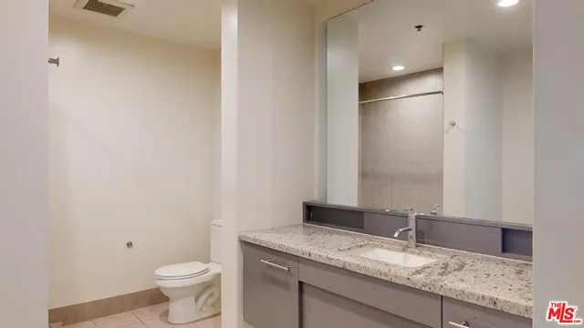 a bathroom with a bathtub and a toilet