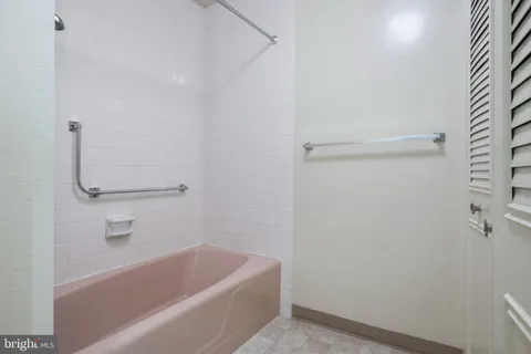 a bathroom with a bathtub