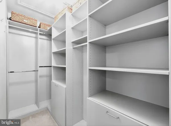 a view of walk in closet with empty racks