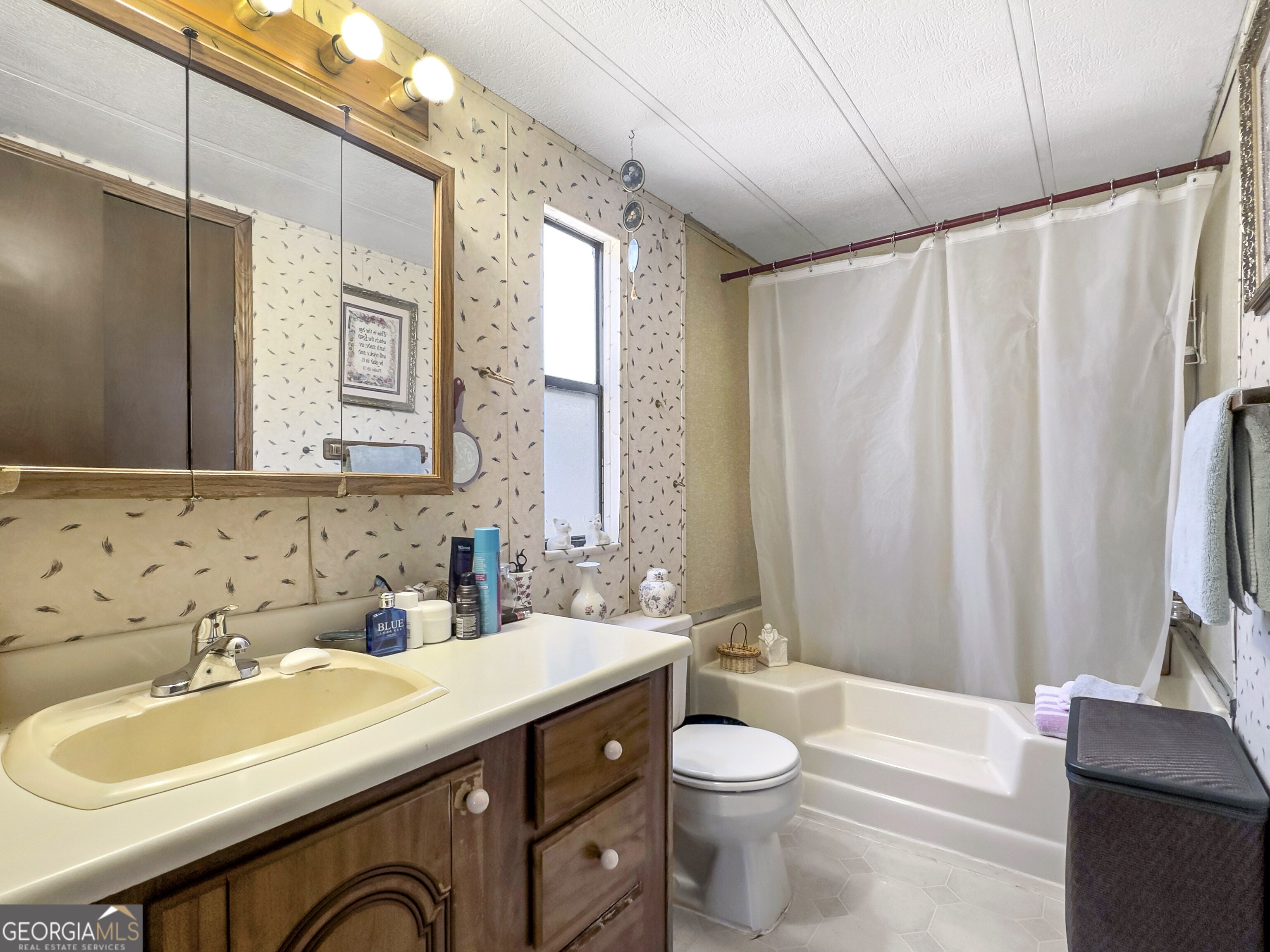 451 Weldon Lake Road Milner, GA 30257 - Photo 19 of 39 a bathroom with a double vanity sink toilet mirror and shower