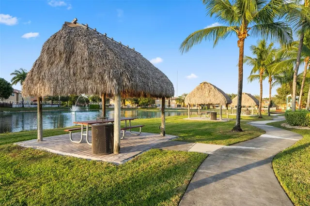 a view of a park with slide