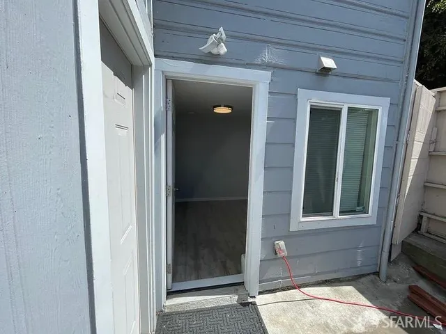 a front view of a house with a window