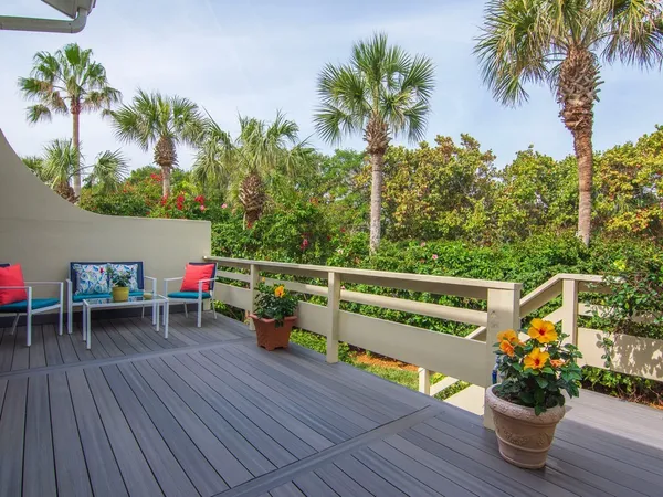 a deck view with a seating space