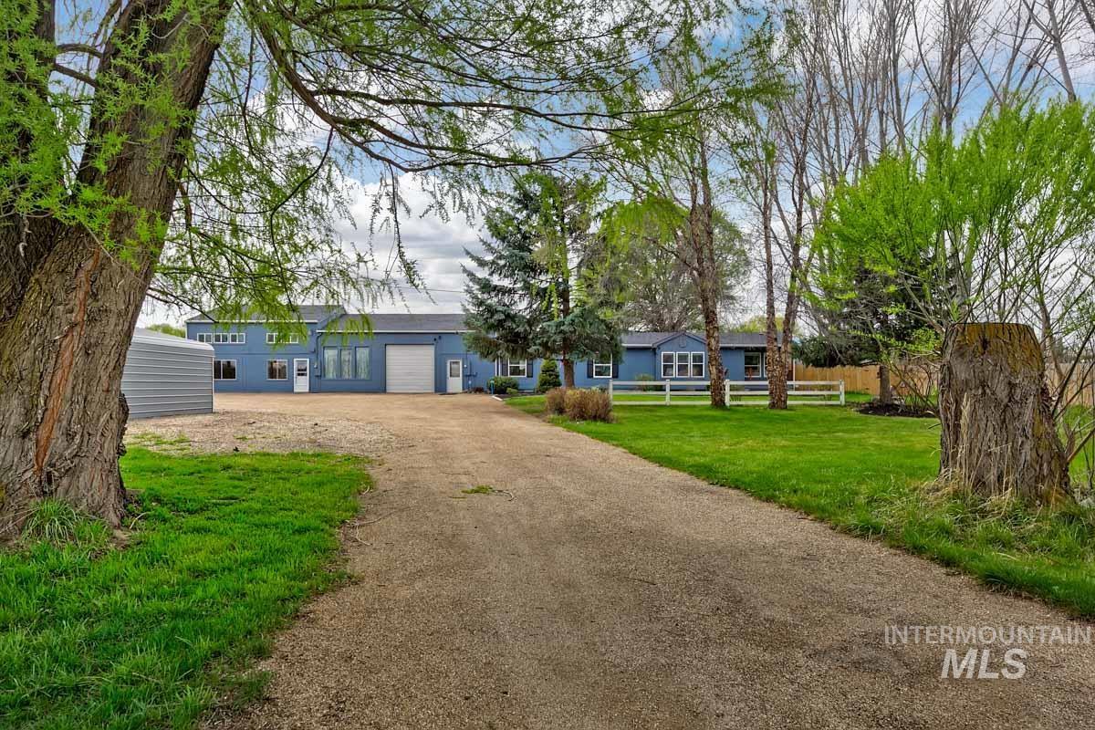 Ranch-style house with dirt driveway