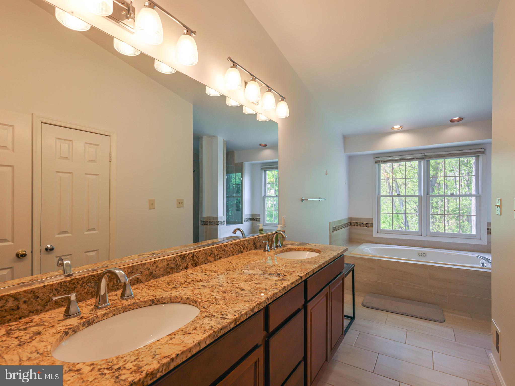 18500 Gingerbread Lane Gaithersburg, MD 20877 - Photo 27 of 56 a bathroom with a granite countertop sink and a mirror
