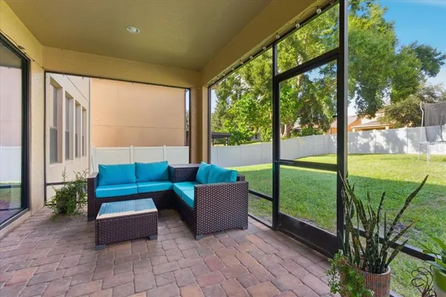 a building outdoor space with patio