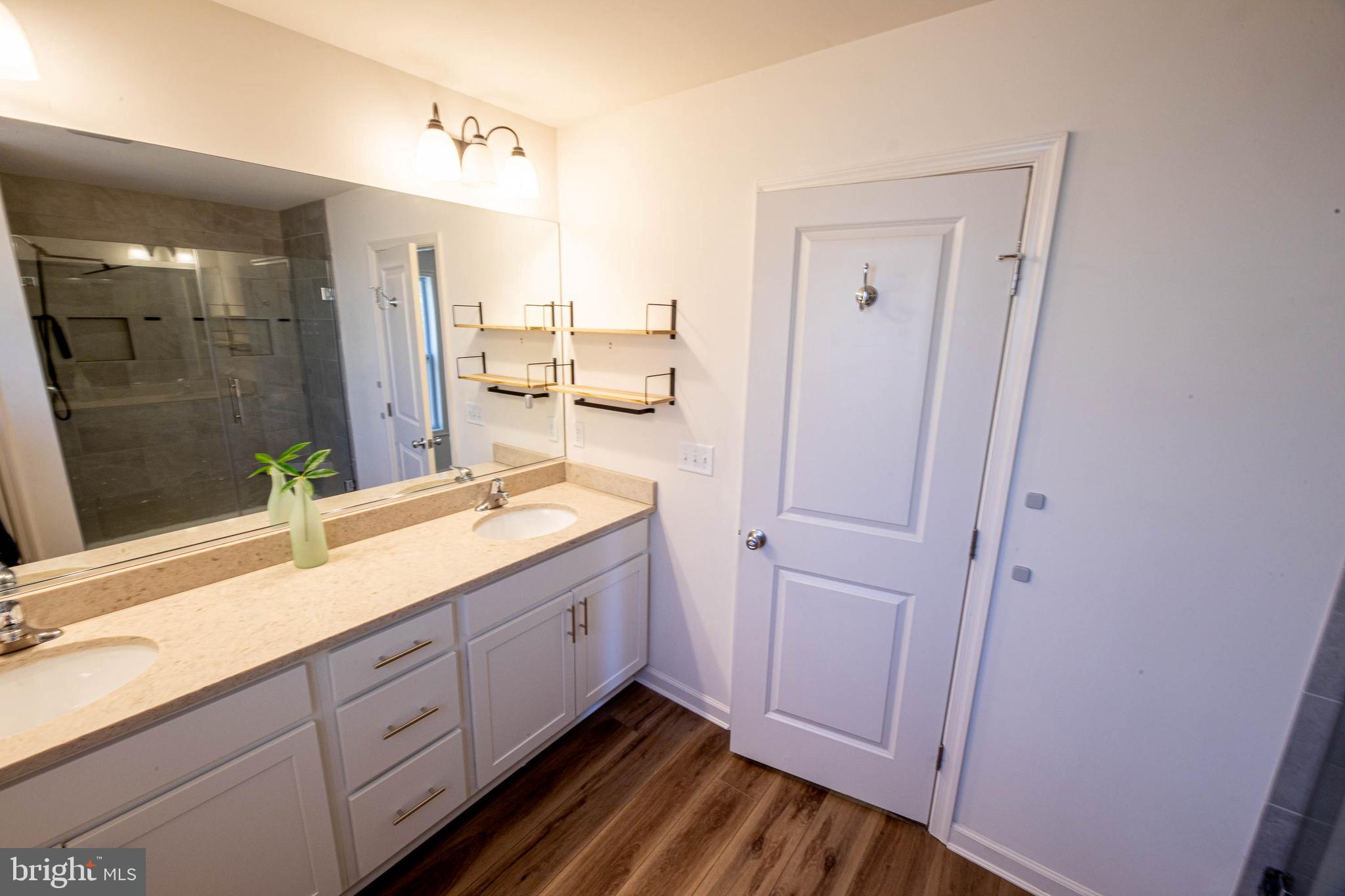 26300 Fire Tower Road Seaford, DE 19973 - Photo 24 of 52 a spacious bathroom with a double vanity sink a large mirror and shower