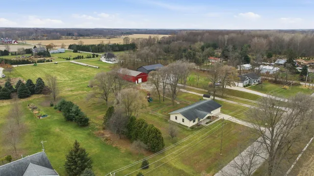 a view of a lake in middle of the town