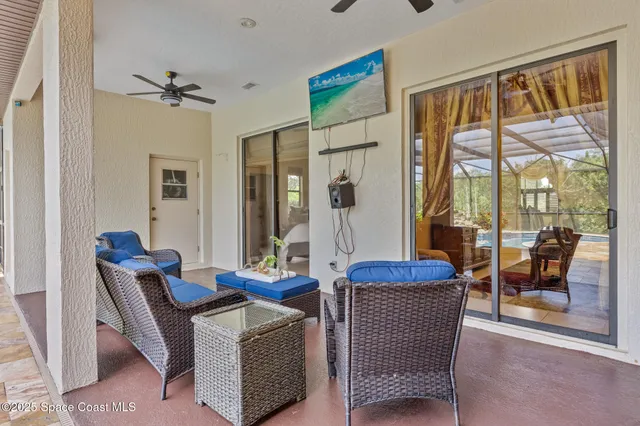 a view of a park with large trees