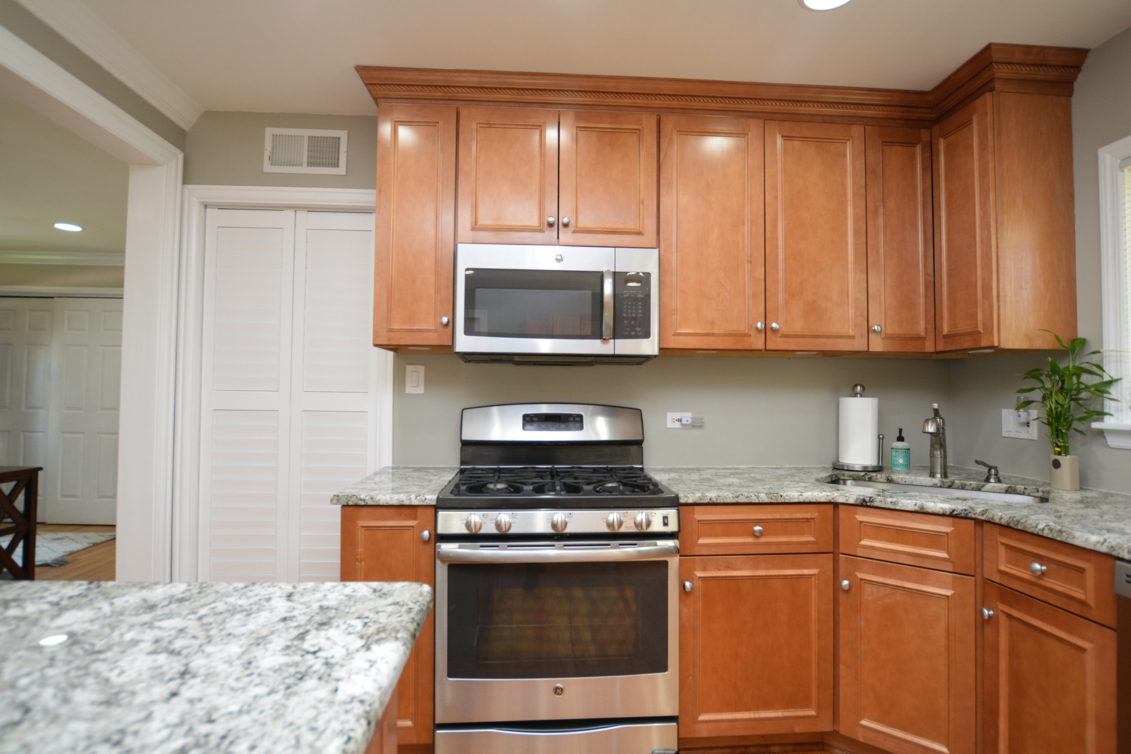 36 Johnathan Road Lake Zurich, IL 60047 - Photo 17 of 25 a kitchen with granite countertop a stove a sink and a microwave