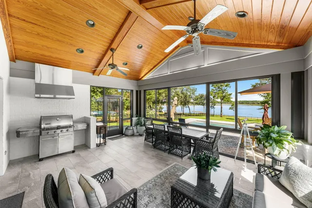 a view of swimming pool from a window