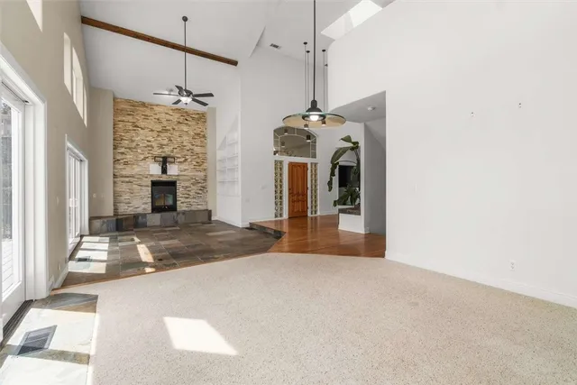 a view of a livingroom with a fireplace
