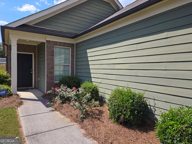 a potted plant sitting in front of a house
