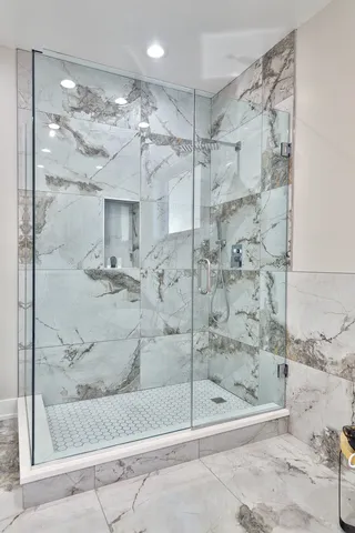 a bathroom with a shower