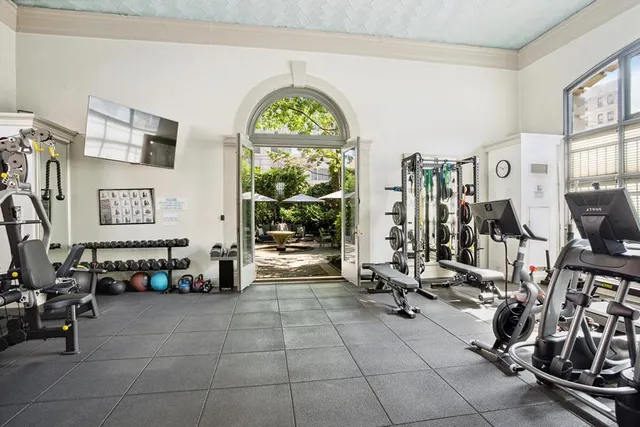 a view of a room with gym equipment