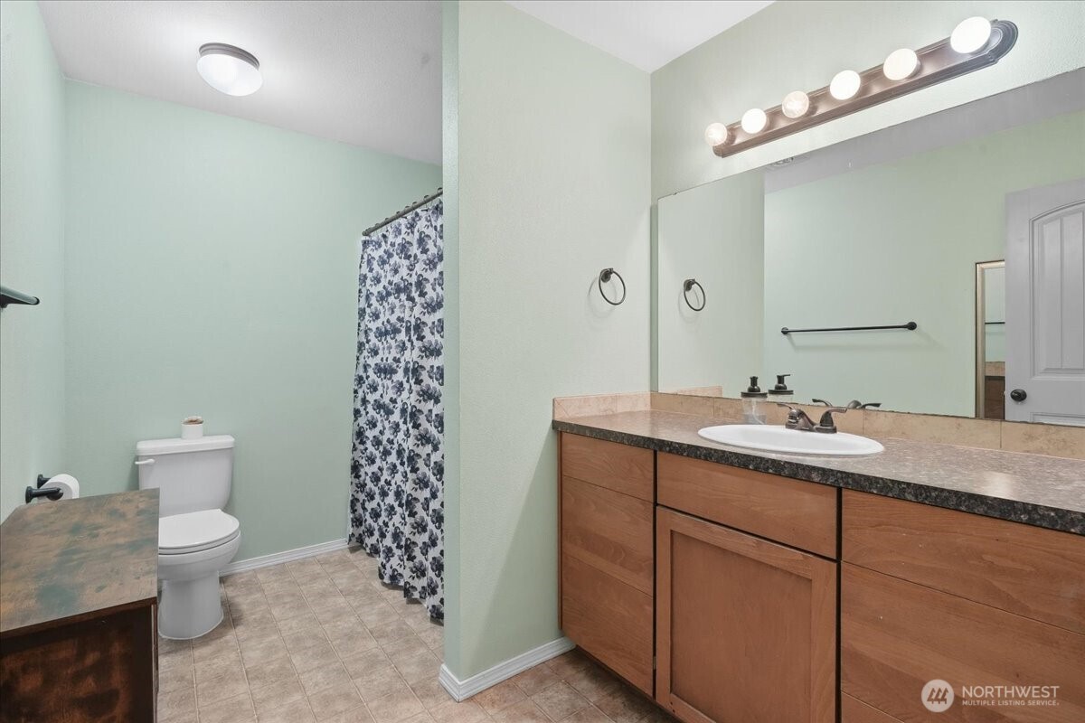 966 South Military Road Winlock, WA 98596 - Photo 16 of 31 a bathroom with a double vanity sink mirror and toilet