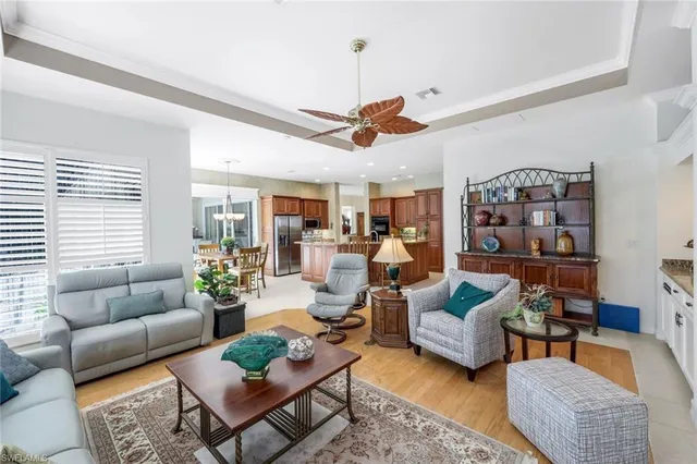 a living room with furniture a rug potted plant and a window