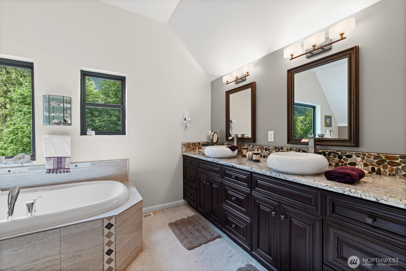 15305 Index-Galena Road Index, WA 98256 - Photo 11 of 40 a bathroom with a granite countertop sink and a mirror