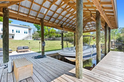 a view of a lake with a garden