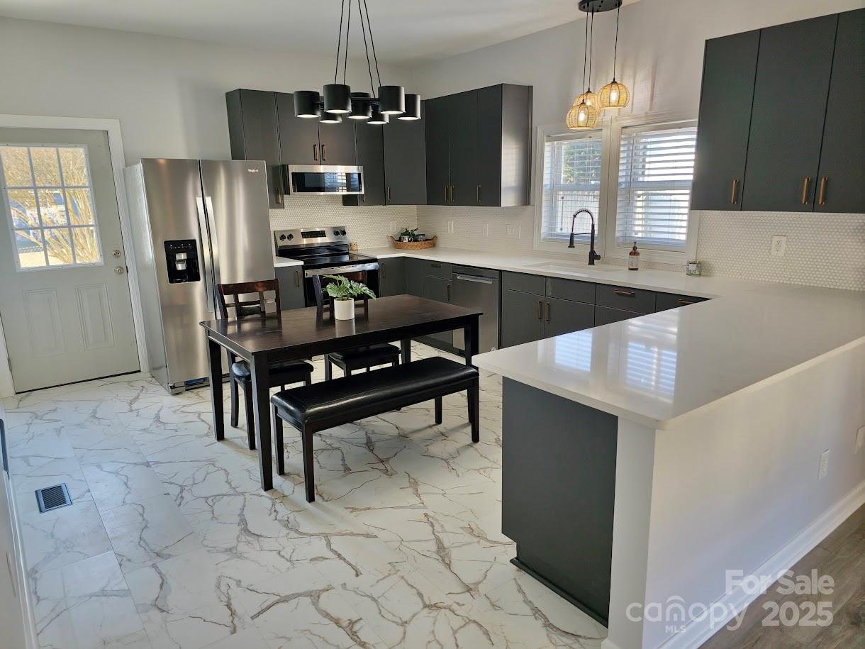202 Williamson Street Fort Mill, SC 29715 - Photo 5 of 24 a kitchen with stainless steel appliances a sink a stove a refrigerator cabinets and a dining table