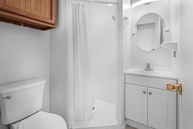 a bathroom with a toilet a sink and mirror