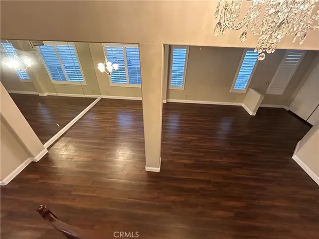 a view of dining room with wooden floor