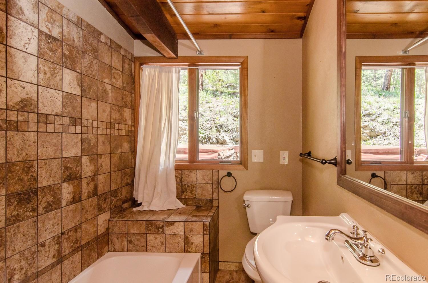 31463 Upper Bear Creek Road Evergreen, CO 80439 - Photo 16 of 23 a bathroom with a sink toilet and shower