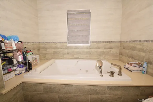 a bathroom with a bathtub