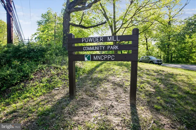 a view of a tennis ground with large trees