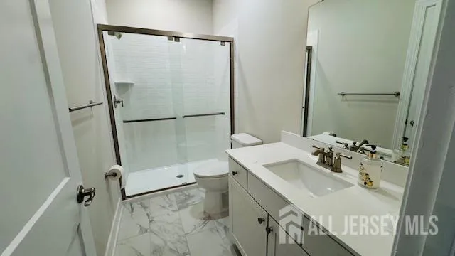 a bathroom with a sink mirror vanity and toilet