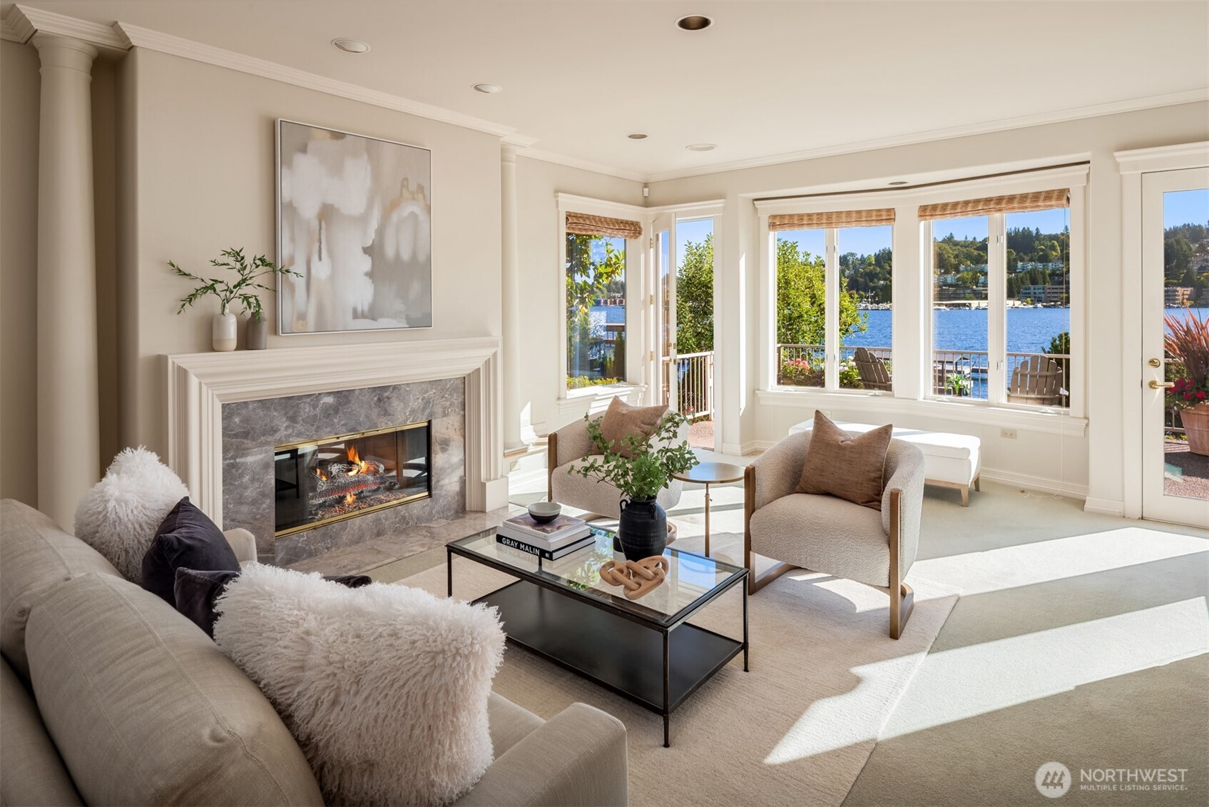 4640 95th Avenue Northeast Yarrow Point, WA 98004 - Photo 4 of 32 a living room with furniture and a fireplace