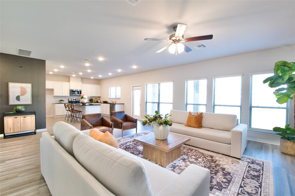 11229 Solar Street Lorena, TX 76655 - Photo 15 of 34 Living area featuring light wood-type flooring, recessed lighting, and ceiling fan