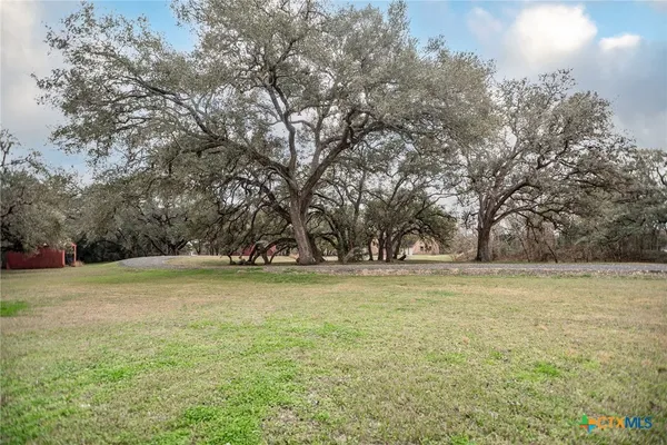 a view of a field with trees in the background