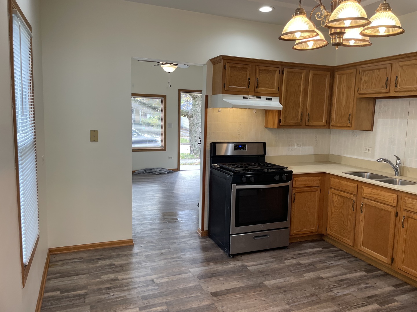 320 East 13th Street, Unit A Lockport, IL 60441 - Photo 7 of 24 a kitchen with stainless steel appliances a stove a sink and a microwave