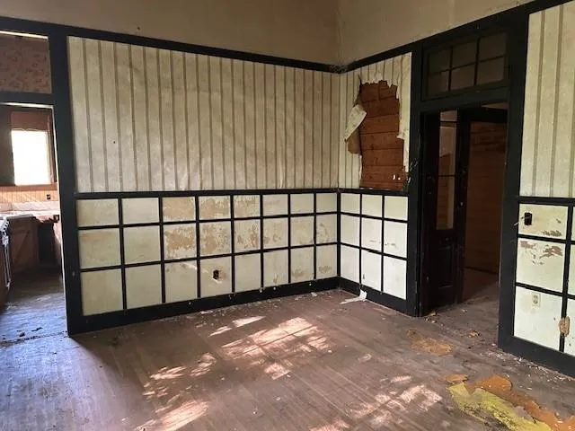 a view of a black and a large window