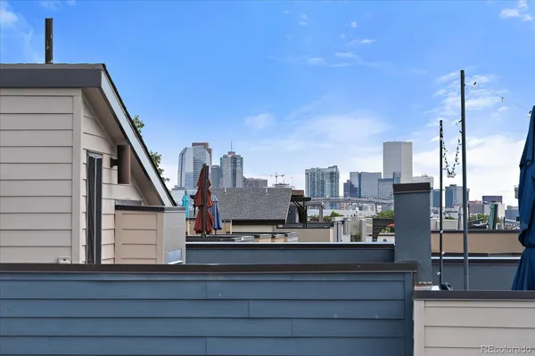 a view of roof deck with city view