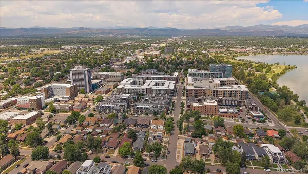 aerial view of a city with lake view