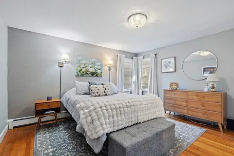 a bedroom with a bed and a dresser