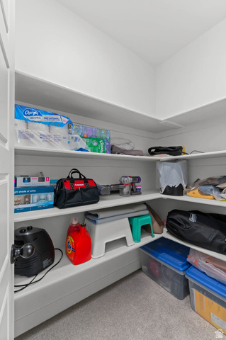 8307 Durham Street Sandy, UT 84070 - Photo 21 of 31 Walk-in closet featuring white built-in shelving, white walls, and a light-colored carpeted floor