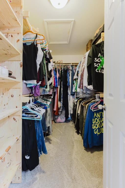 1420 Crested Butte Way Georgetown, TX 78626 - Photo 26 of 40 Spacious Primary closet featuring attic access and light colored carpet