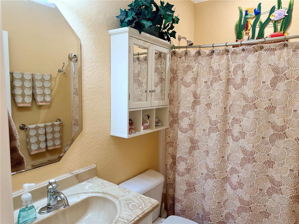 9516 Southeast 47th Way Webster, FL 33597 - Photo 26 of 43 a bathroom with a granite countertop sink and a mirror