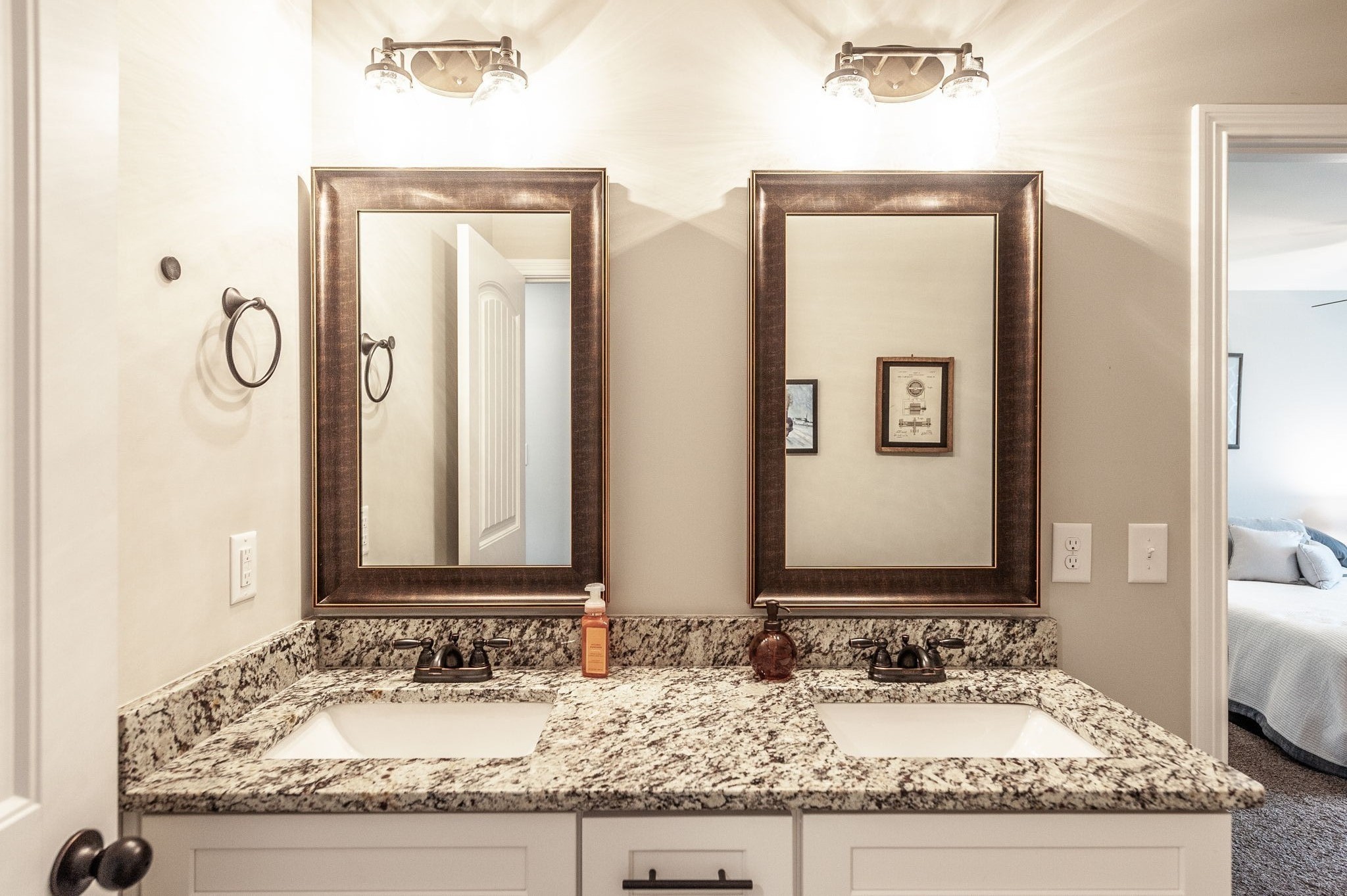 1184 Wicke Road Adams, TN 37010 - Photo 23 of 41 a bathroom with two granite countertop sink and a mirror