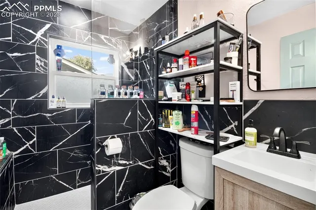 a bathroom with a sink a toilet and a vanity