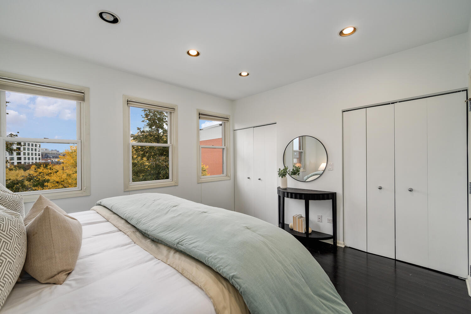 1036 North Crosby Street Chicago, IL 60610 - Photo 13 of 28 a bedroom with a bed a dresser and potted plants with wooden floor